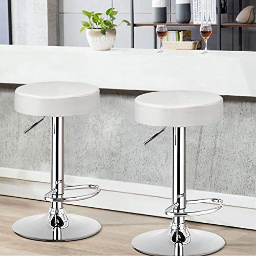 Costway Bar Stools Set Of 2, Modern Swivel Backless Round Barstool, Pu Leather Armless Bar Chair With Height Adjustable, Chrome Footrest, Sturdy Metal Frame For Kitchen Bistro Pub (White, 2 Pcs) #TOP1