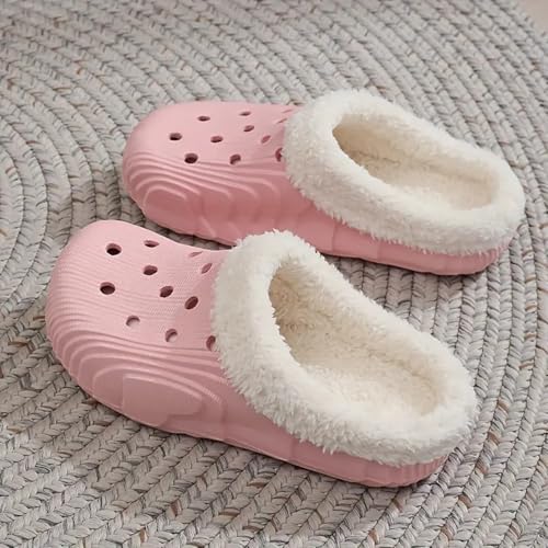 Classic Fleece Lined Clogs Waterproof Winter Fuzzy Slippers for Women Men Indoor Outdoor Cozy Shoes Women's Platform Non-Slip Mules Garden Clogs Plush Lining Warm Cotton Slippers Shoes3