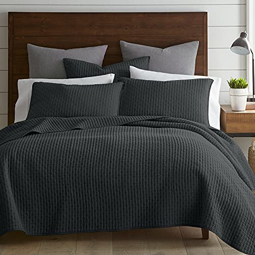 Levtex Home - Cross Stitch Charcoal Quilt Set - King/Cal King Quilt (106x92in.) + 2 King Shams (36x20in.) - Reversible - Cotton Fabric -  L14860IKS