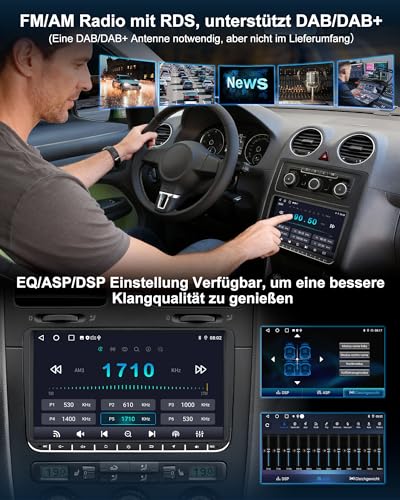 VW Autoradio mit Bildschirm 2+64GB für Golf 5 6 Polo T5 Passat Touran Seat Skoda, 2Din Bluetooth Auto Radio mit Navi DAB WLAN FM/AM, Apple Carplay, Android Auto, Lenkrad Strg,Android 14 (9 Zoll)