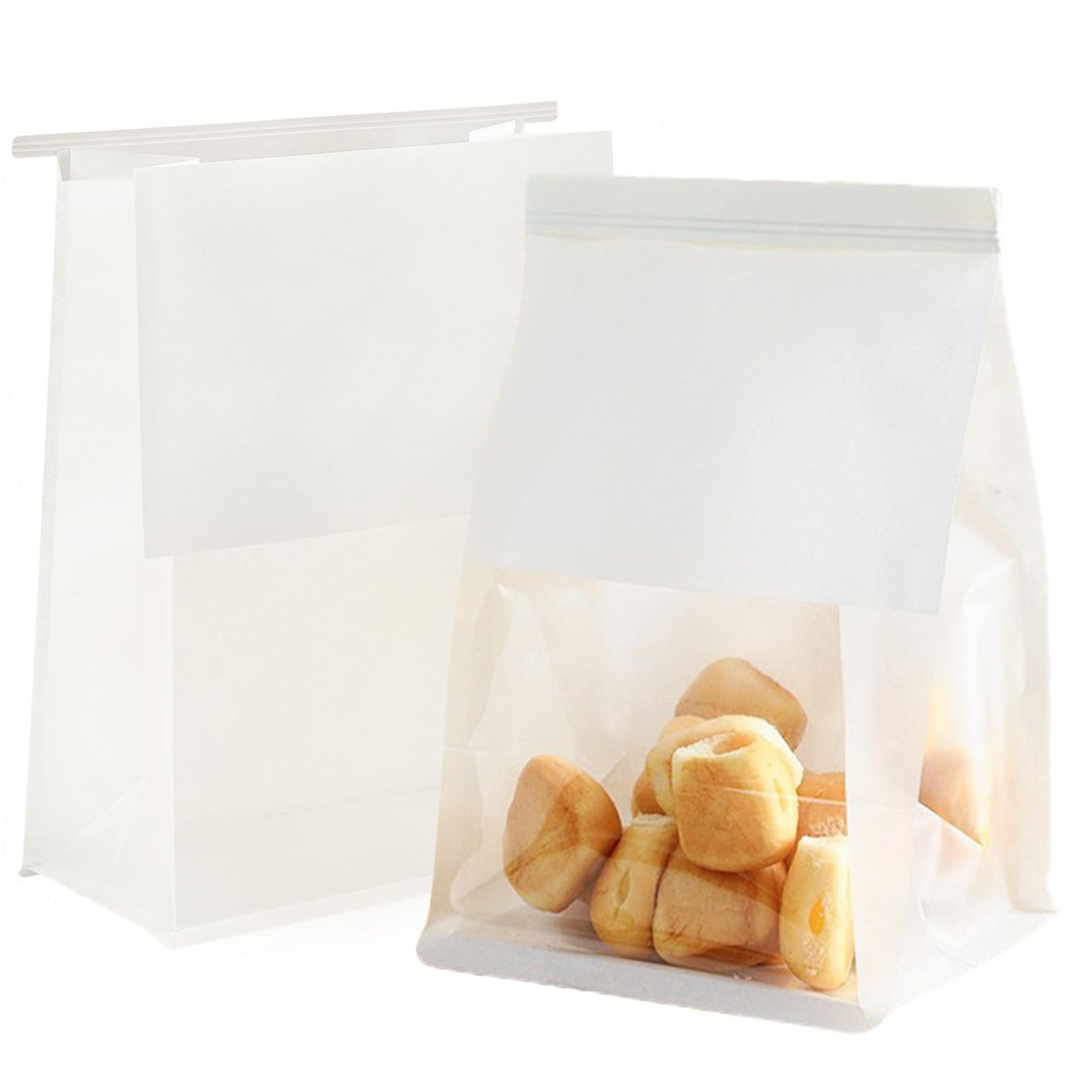 30Pcs Kraft Paper Bread Bags with Window,16 * 26+13cm Bakery Bags for Toast Homemade Bread with Ties,Oil proof,Food Storage Pouches Home Baking(White)