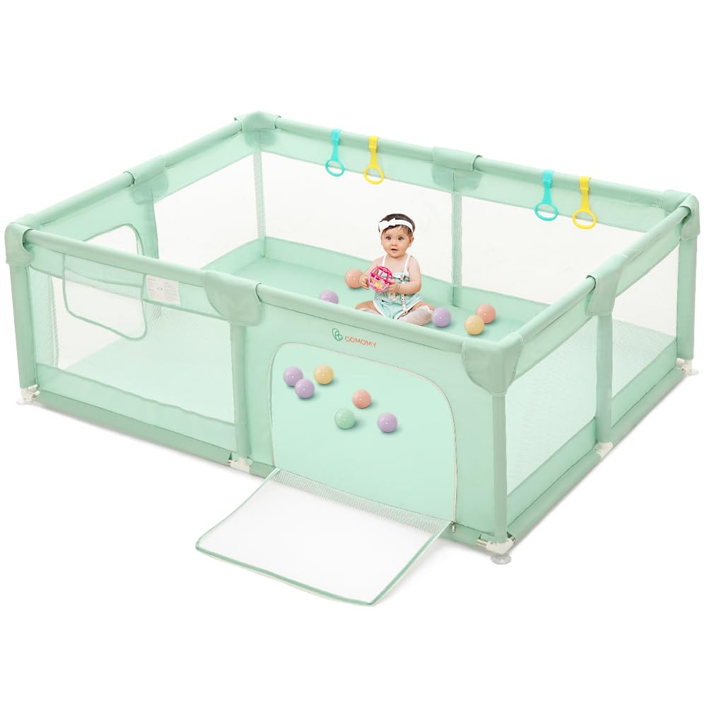 COMOMY Laufstall Baby, 188x127 cm Große xxl Laufgitter Baby Sicherheitsbereich Schutzgitter für Kinder mit Weichem Netz, Rutschfestem Oxford Bottom (Grün)
