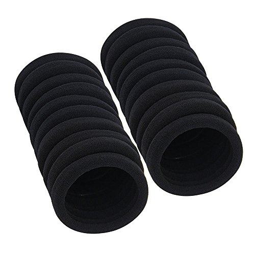 ZKSM 20 Pcs Stretch Hair Ties Black Hair Elastics Rings with Seamless Non Slip Hair Bands Suitable for Organizing Thick Heavy Curly Hair