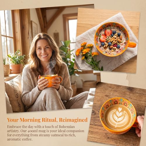 Mug artesanal de cerámica pintado a mano 14 oz naranja miniatura 6