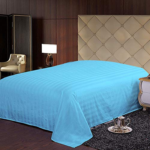 Image of (1 Flat Sheet Only,Light Blue Stripe , Cal Queen) 100% Egyptian Cotton Luxurious 600 Thread Count