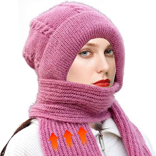 Balaclava feminina – Balaclava à vento chapéu malha inverno com cachecol – capa rosto quente chapéu