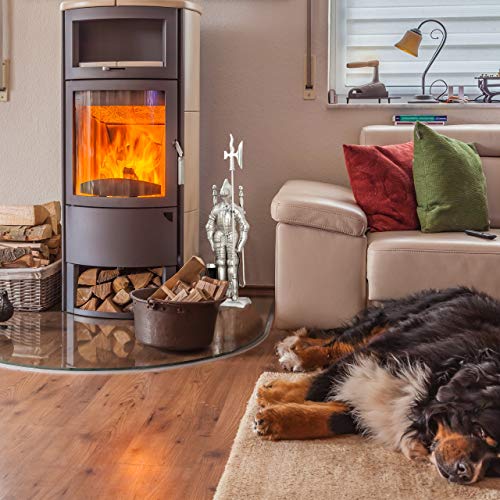 Relaxdays Juego de Utensilios Chimenea en Forma de Caballero Medieval, Hierro Fundido, Plateado, 72x21x12.5 cm, 4 Piezas - imagen 6