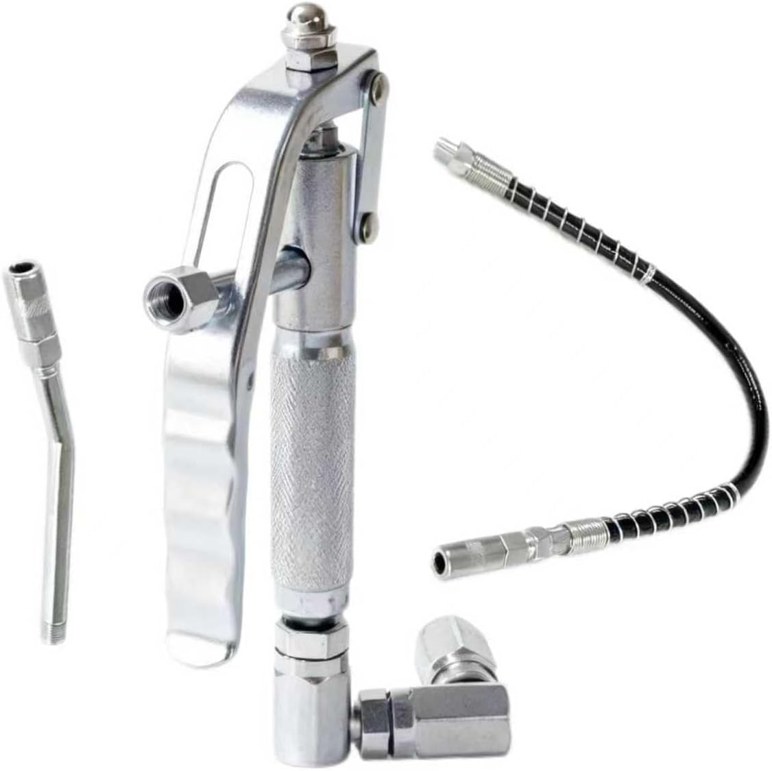 Grease Gun Control Handle Valve for Heavy Duty Grease Pump, 7500 PSI High Pressure Pneumatic Grease Gun, 1/4" NPT Thread, 18" Flexible Spout with Spring & 4 Jaw Grease Gun Coupler, 360° Z Swivel