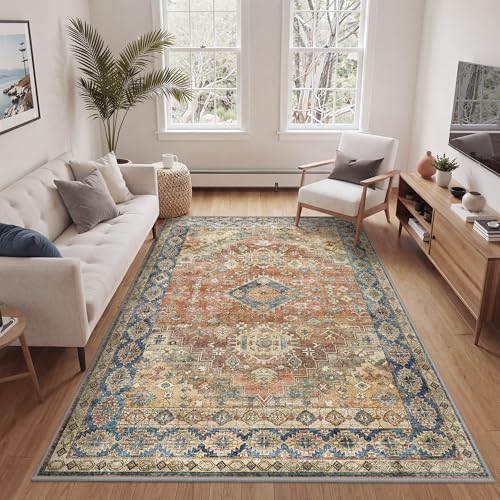 BEIMO Tapis Persan Rouge Antidérapant 160x230 cm - Grand Format Lavable en Machine - Poils Courts - pour Salon et Salle à Manger - Motif Oriental
