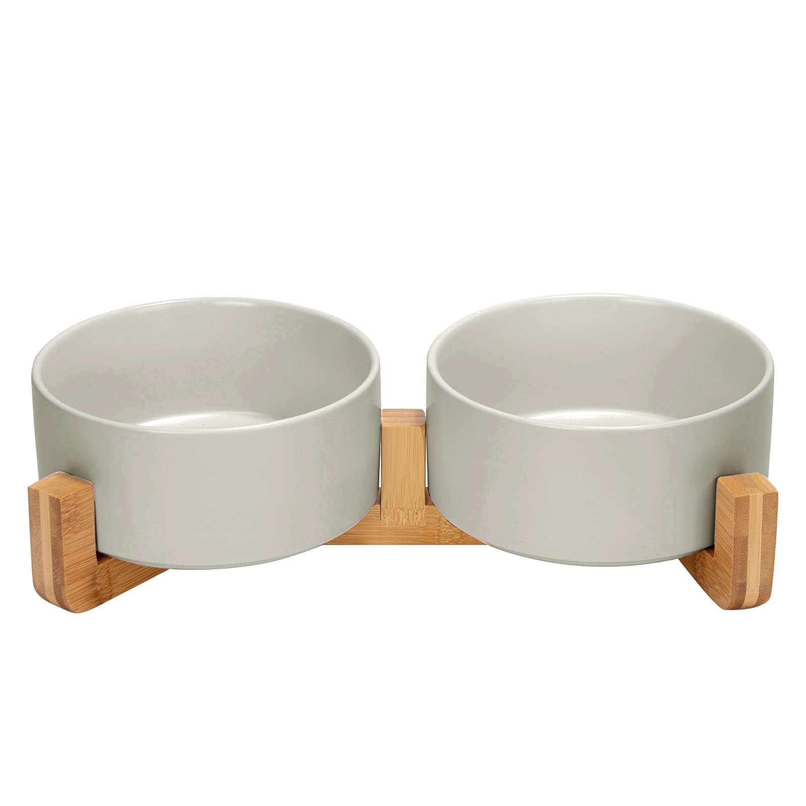 Cuenco for Perros y Gatos con Soporte de Madera, antiderrames, cerámica, for Comida Agua, for pequeños, Gris Grande