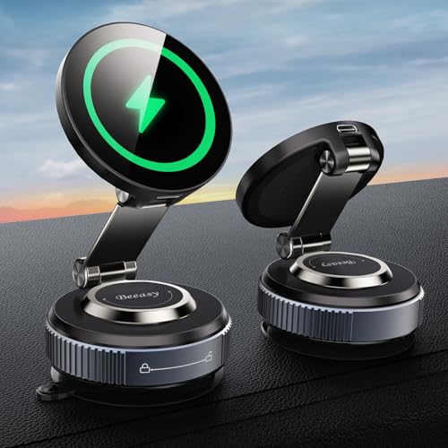 Beeasy für MagSafe Autohalterung 15W Handyhalterung Auto mit Ladefunktion, Magsafe Ladegerät Kfz Magnet Wireless Car Charger mit Vakuum Saugnapf für iPhone 17 16 15 14 13 12 Pro Max
