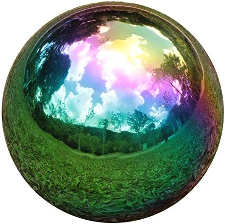 Kesywale Rainbow Gazing Globe Mirror Balls for Garden Home Stainless Steel Shiny Hollow Sphere Sparkling Outdoor Ornament (4 Inch)