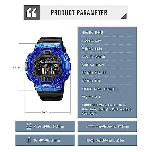 Image of FANMIS Mens Digital LED Sports Watch Military Multifunction Dual Time Alarm Countdown Stopwatch 12H /24H Time Backlight 164FT 50M Waterproof Calendar Month Day Date Watch