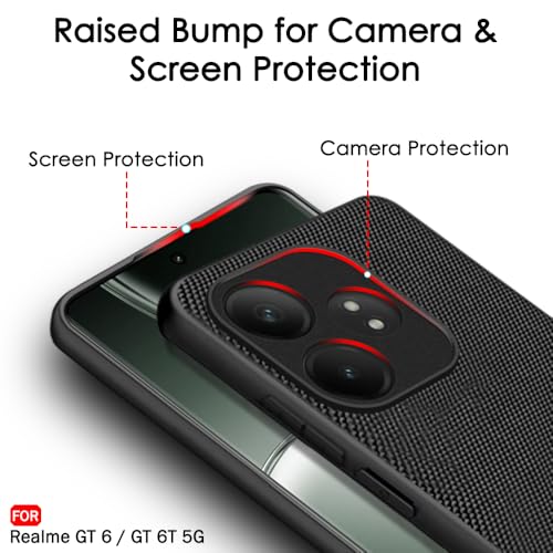 Image of TheGiftKart Back Cover Case for Realme GT 6 / GT 6T 5G | Slim & Lightweight | Ultra-Premium Design | Camera Protection Bump | Fabric Texture Case Cover (PC & TPU, Black)