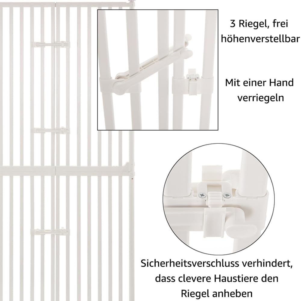 unipaws Extra Hohes Katzengitter 190 cm, mit Katzentür & Türschloss, Enger Stababstand, höhenverstellbar 190–250 cm, Klemmbefestigung ohne Bohren, für Innenräume, Weiß