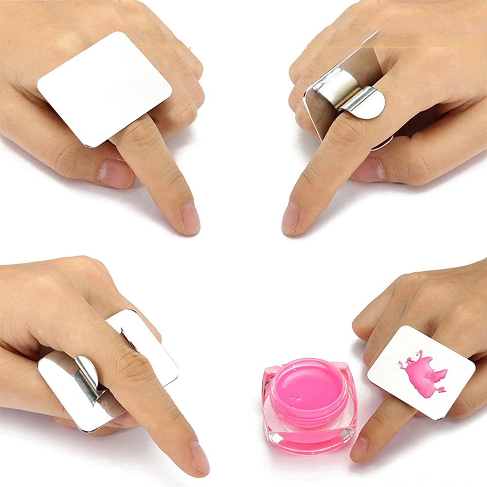 2 piezas de paleta cuadrada de acero inoxidable, mini anillo, paleta de maquillaje, herramientas de pintura de desenfoque de uñas, arte de uñas, se puede utilizar para sombra de ojos, mezcla de 8