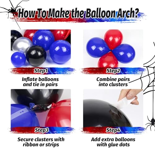 Image of Spider Theme Balloon Arch Kit with Black Red and Blue Balloons