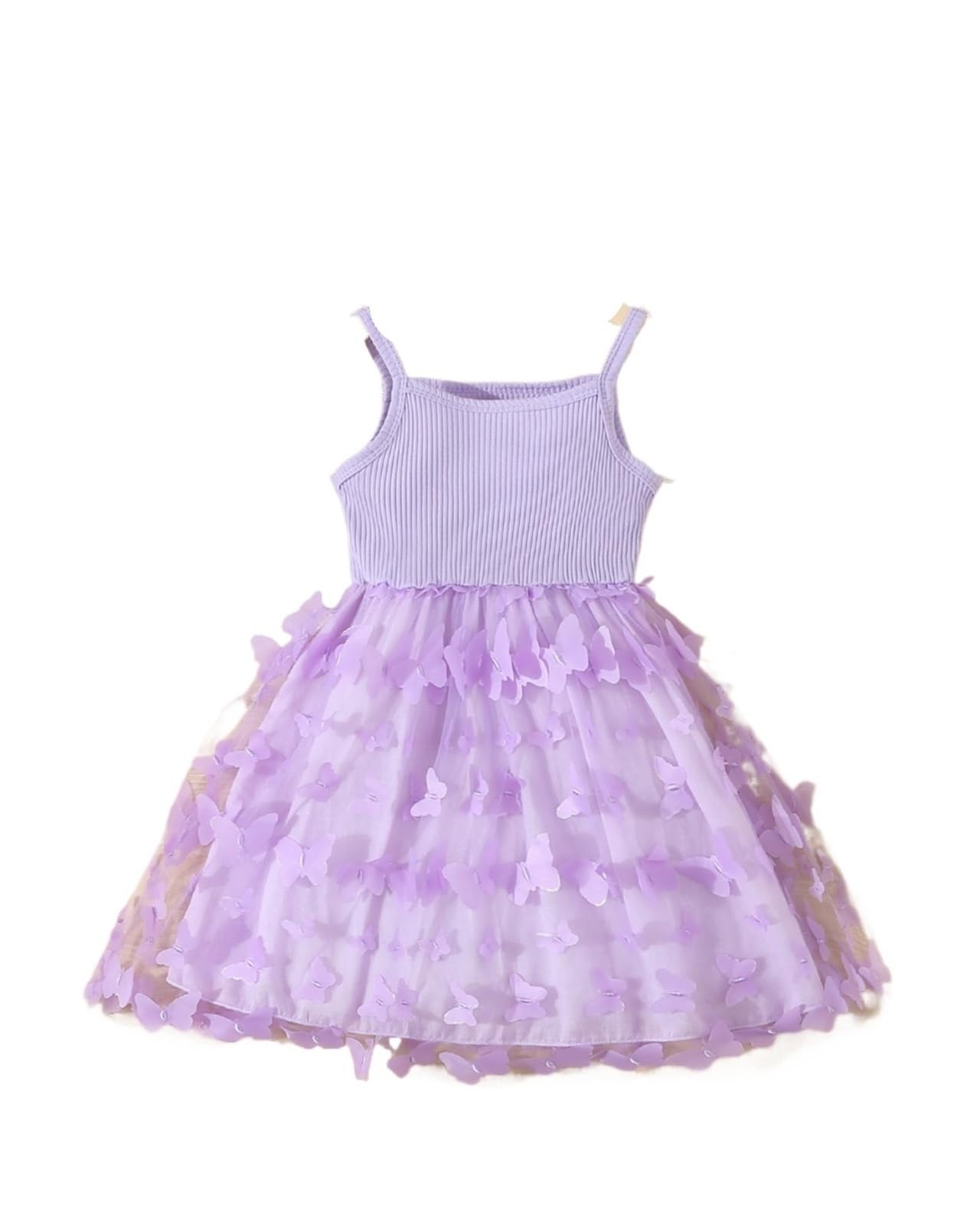 Vestido De Fiesta para NiñA Ropa de Verano for niñas, Vestido de Princesa Elegante sin Mangas con diseño de Mariposas y Malla empalmada(Purple,100(3-4Y))