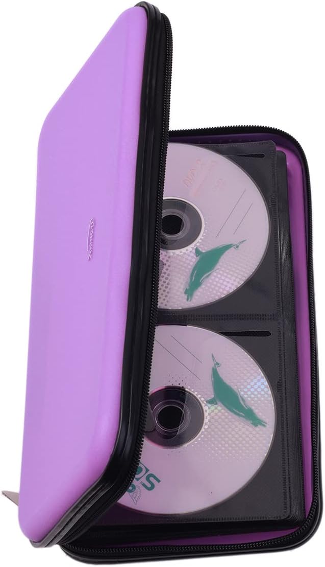CD DVD Case, 72 Capacity Heavy Duty Wallet, DVD CD Case Holder for Car, Hard Shell Sturdy case, CD Disk Holder, DVD disc Binder, Booklet, Protective Blu-ray Wallet (72 Capacity,Purple)