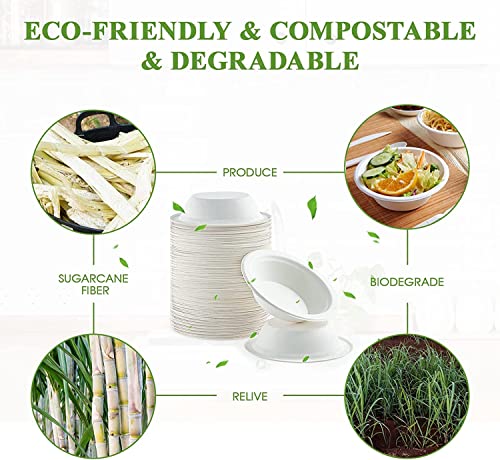 LATERN 100Pcs Disposable Bagasse Bowls, 360ml White Rigid - Image 3