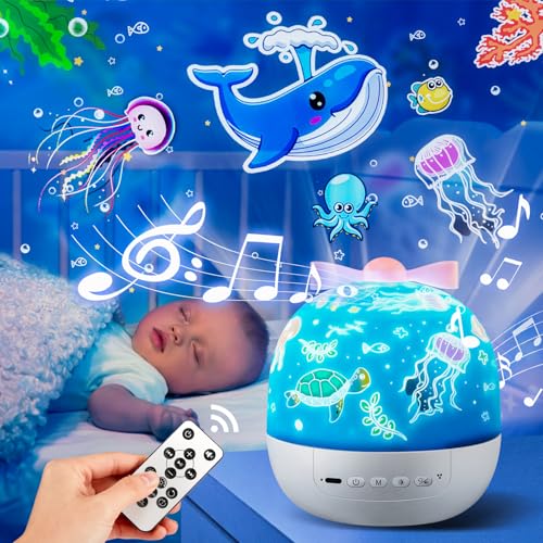One Fire Baby Night Light Projector, 15 Films+144 Lighting Modes, Remote Control, USB Rechargeable, Baby Sensory Lights, Multicolor, Plastic, Acrylonitrile Butadiene Styrene