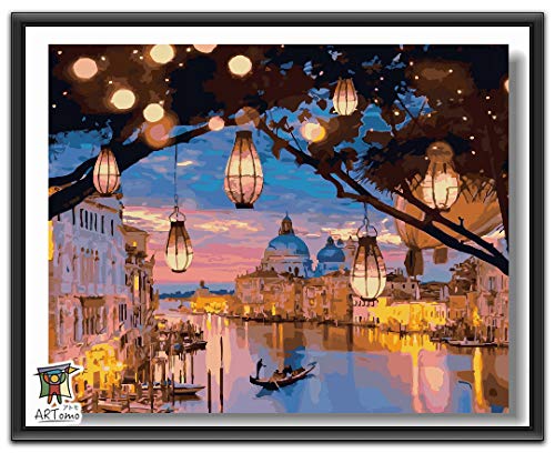 ARTomo【アトモ】パズル油絵『フレーム付き』数字 油画 DIY 塗り絵 本格的な油絵が誰でも簡単に楽しく描ける 40x50cm (夜の町)