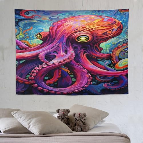 Tapisserie pieuvre PAZZK 150x200cm en tissu imprimé de décoration murale