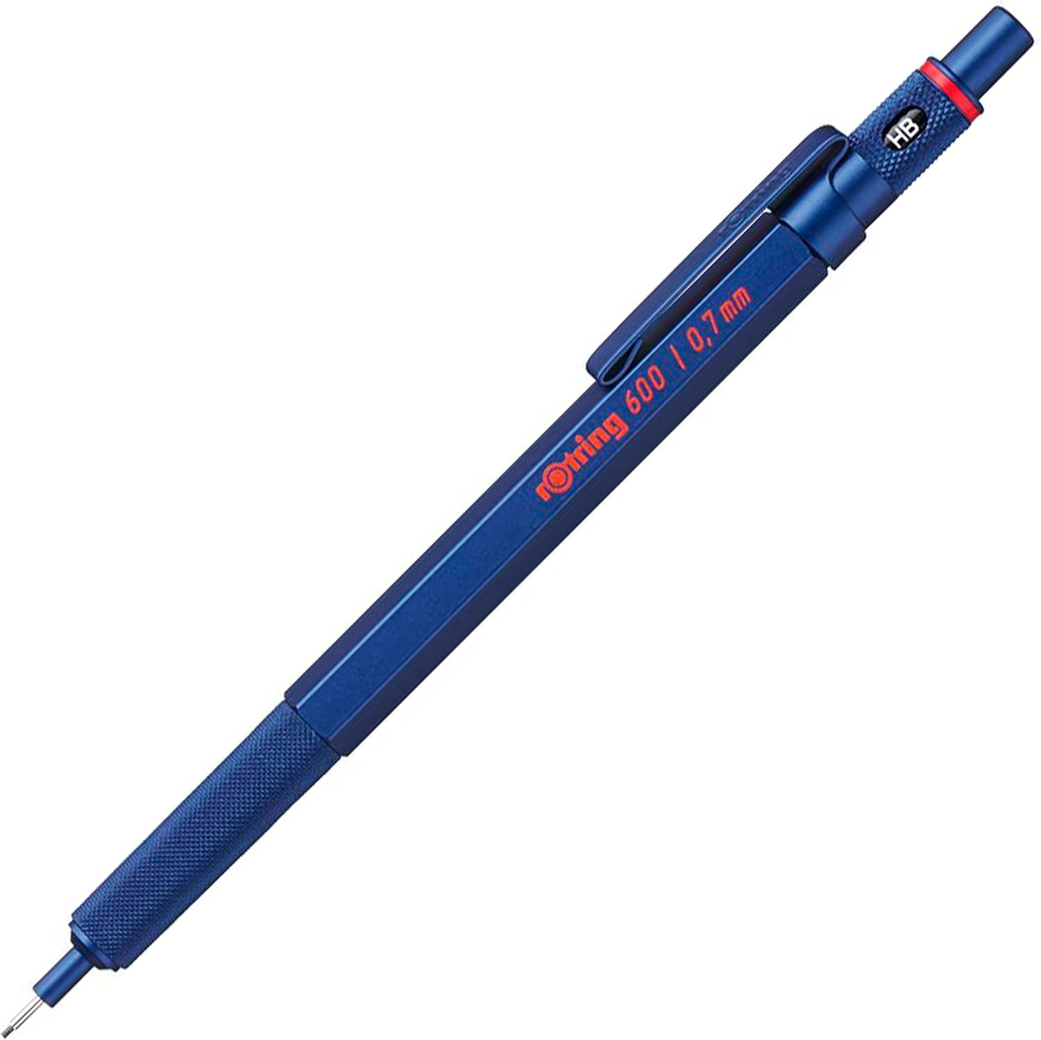 rOtring 600 Porte-mines avec mines supplémentaires | 0,7 mm | Corps entièrement métallique | Poignée moletée antidérapante et corps hexagonal