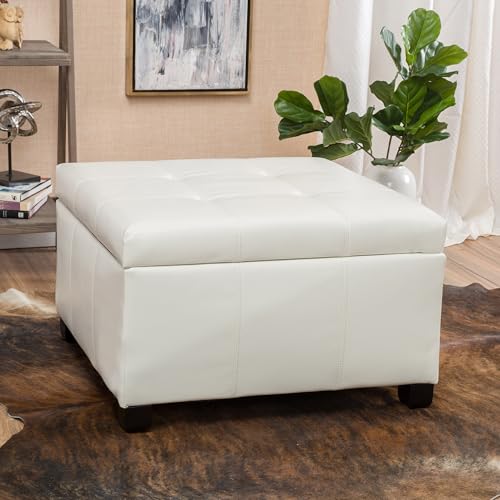 Ball & Cast Large Square Ottoman with Storage,Upholstered Coffee Table Ottoman with Safty Lift Hinges, Linen Bench Foot Stool with Wooden Legs for Living Room,Ivory by Ball & Cast - Image 5