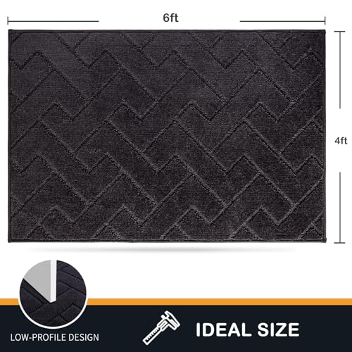 PURRUGS Easy Care Area Rug 4ft x 6ft, Non-Slip Machine Washable Entry Rug, Dog Door Mat, Stain Resistant Accent Rug for Hallway, Bedroom, Living Room and Mudroom, Black