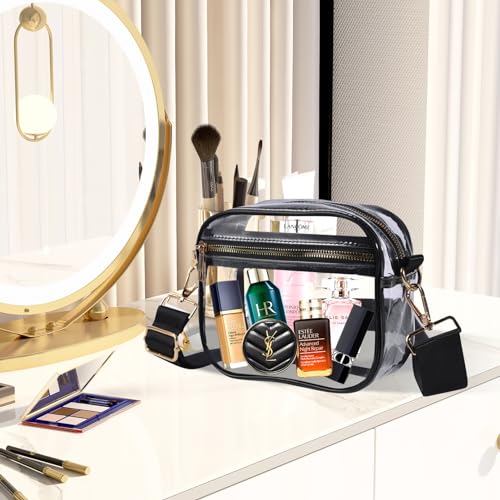 Image of Fibrdoo Clear Bag Stadium Approved, Leather Clear Crossbody Purse Bag for Concerts Sports Events Festivals