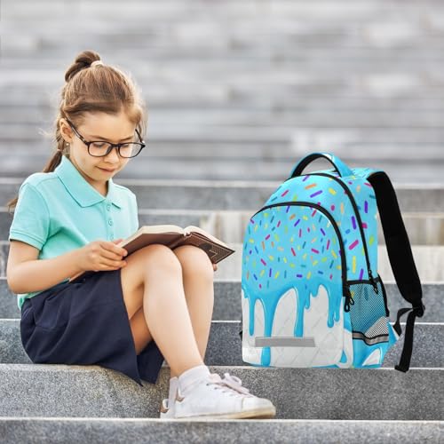 Image of Blue White Ice Cream Cute Backpacks with Chest Strap,Lightweight Bookbags 17 Inch, Casual Daypack Bags