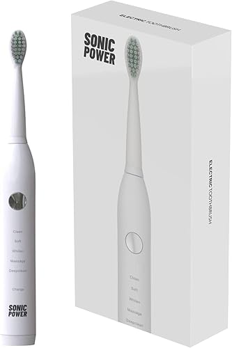 SonicPower Kit de cepillo de dientes eléctrico, ultra portátil y ligero con 5 modos de limpieza, suministro de 1 año de cabezales de cepillo,