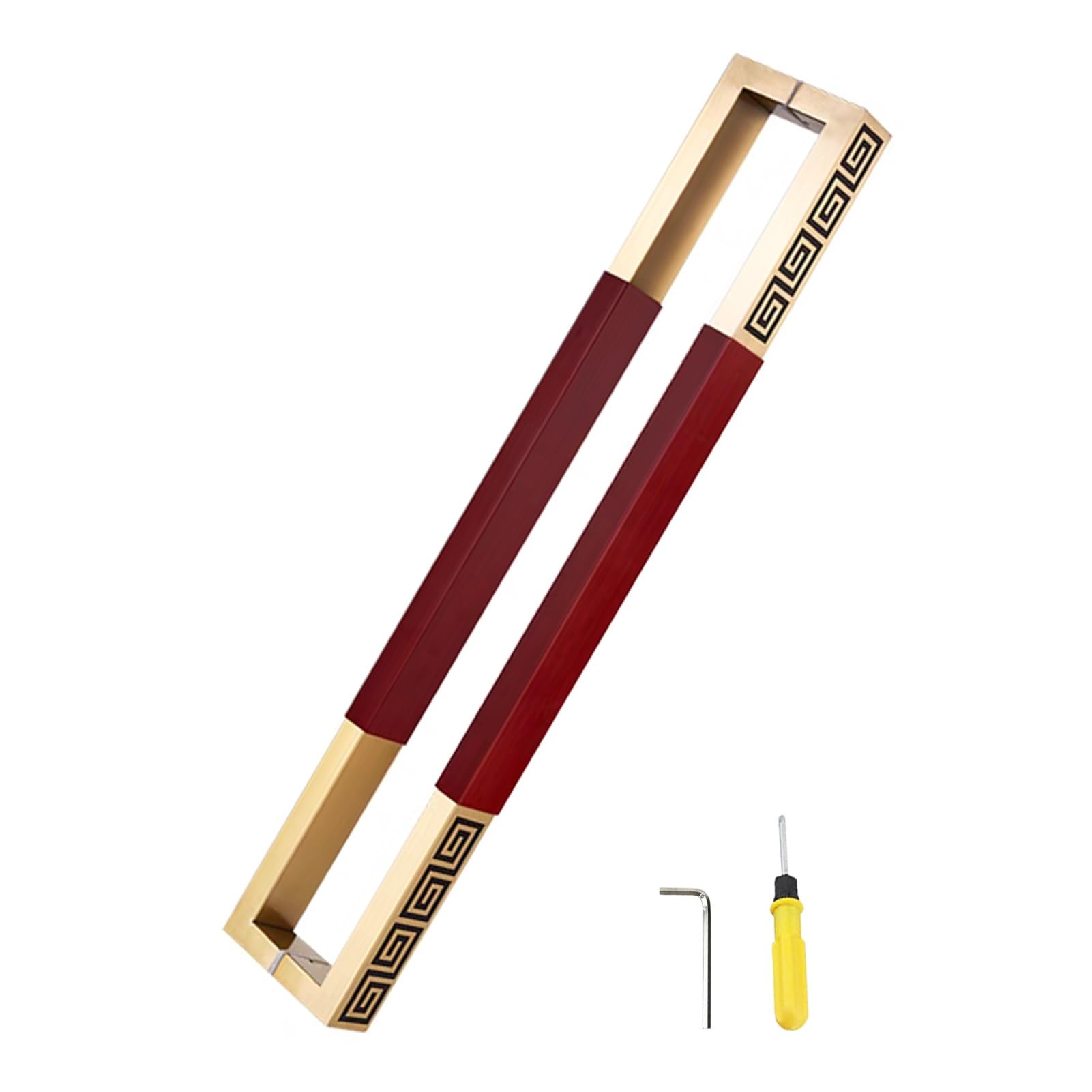 WDSOPK Burgundy Push Pull Door Handle Set - 180cm Wood & Stainless Steel Sliding Barn Door Accessories, Decorative Knob for Shower, Patio, Garage & Front Doors
