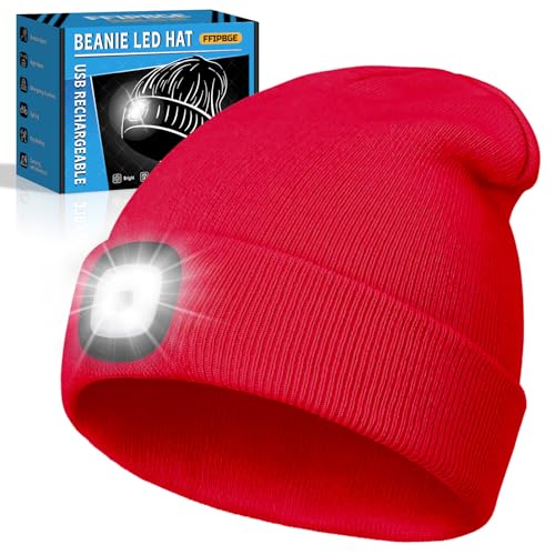 FFIPBGE Beanie Hats with Light, USB Rechargeable LED Hand Free Headlamp, Ideal for Camping, Hiking, Mens Gifts, Birthday Gifts for Men, Women, Dad, Him, Husband, Adventurer, 1 Pack, Red - image 1