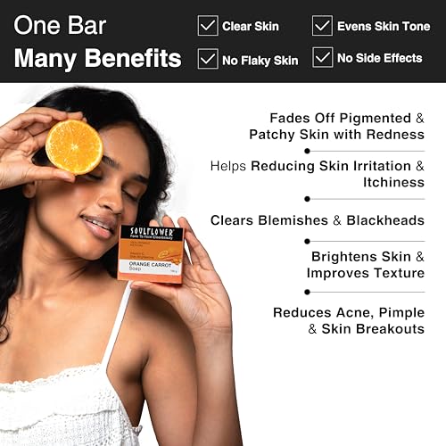 Image of Soulflower Orange Carrot Handmade Soap 100% Natural, Cold-Processed Bath Bar with Essential Oils for Brightening Skin Tone, 150g (Pack of 2)