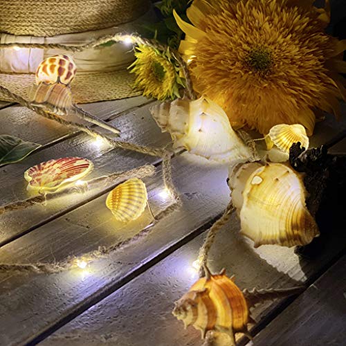 Beached Themed Sea Shell Decorative Conch Hemp Rope Lights, Nautical Night String Lights Lit By 39 Leds 19 Shells 6.6 Feet Battery Powered For Summer Camping Wedding Birthday Bedroom Home Parties #TOP6