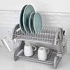 2 Tier Dish Drainer, by Home Basics (Grey) Dish Rack for Kitchen Counter, with Detachable Cutlery Holder and 6 Full Sized Glass or Cup Slots, Space-Saving Organizer
