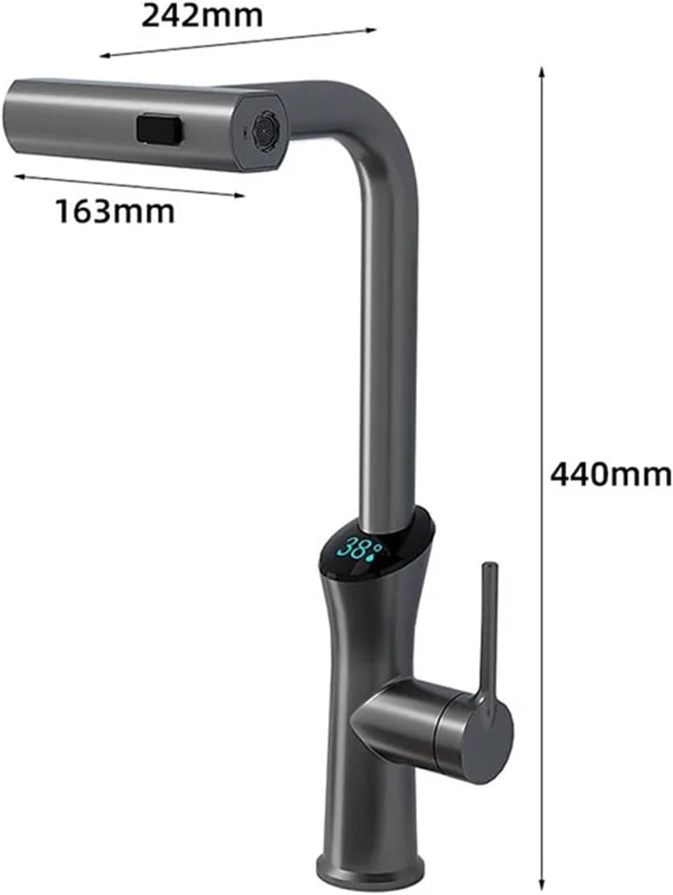 Kitchen Faucet Sink Basin Multi-Function LED Digital Display Faucet Rotating Pull-Out hot and Cold Water Mixer (Color : GY Digital Version)