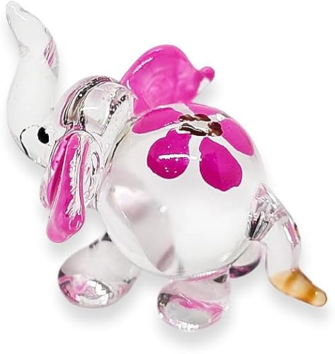 Miniatura 7 de ChangThai Design Pequeña figura de elefante rosa transparente de 1 pulgadas para levantar el tronco Elefantes de cristal soplado a mano en