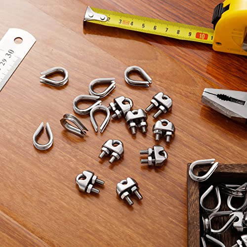 40 Pcs 1/8" Wire Rope Kit M3 Metal Wire Rope Cable Clamps And M3 Stainless Steel Thimbles For 1/8" Diameter Wire Rope Rigging Tent Rope Guard Railing System #TOP6