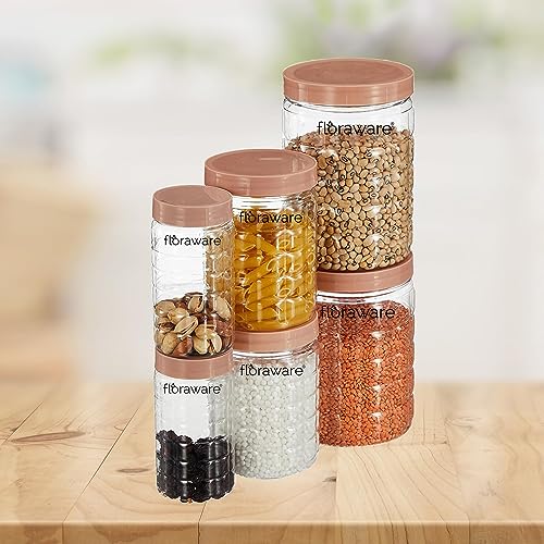 Image of Floraware Jar Container, Set of 18 (6 pcs x 280 ml Each, 6 pcs x 500 ml Each, 6 pcs x 1000 ml), Kitchen Organiser, BPA Free, Stackable (Choco)