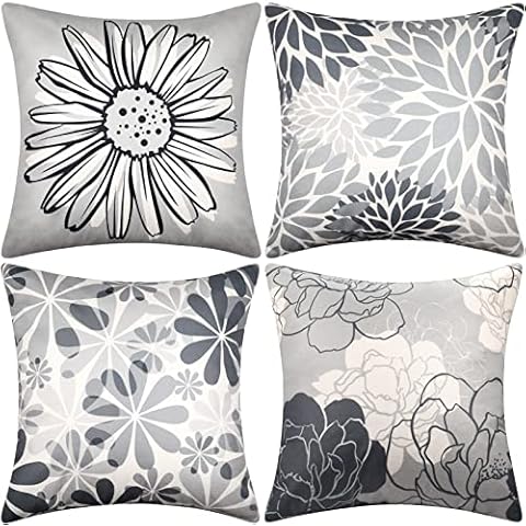 Cheekywares Fundas de Cojín Floral Gris Cover