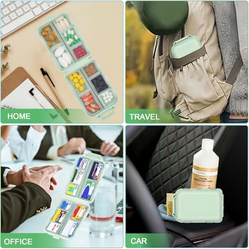 Image of Travel Medicine Organizer with 189 Labels, 7 Day Daily Pill Organizer Travel Pill Container Medicine Organizer Pill Case Travel (Green, 1 Pack)