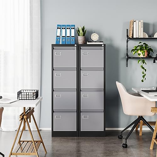 Image of MIIIKO 4 Drawer File Cabinet, Metal Vertical Filing Cabinets with Lock, Home Office File Folders Storage Cabinet for Letter Legal A4 File Size