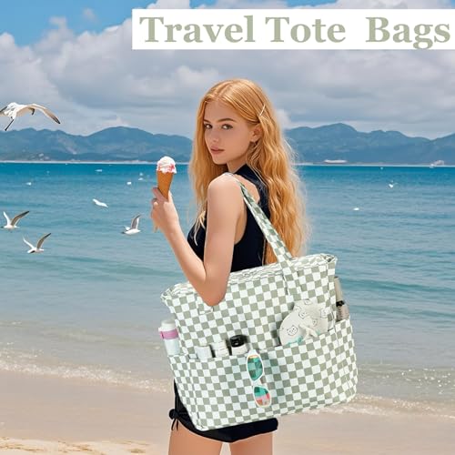 Image of LEDAOU Large Beach Bag Women Waterproof Sandproof Zipper Beach Tote Pool Bag for Swim Gym Grocery Travel with Wet Pocket