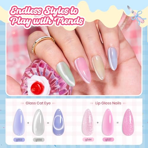 Image of Beetles Jelly Gel Nail Polish Set - Spring Pudding 20 Colors Pastel Gel Polish Kit Jelly Pink Purple Red Blue Green Glitter Silver Cat Eye Base Glossy Matte Top Coat Home Salon Summer Gifts for Women