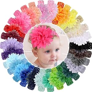 WillingTee 30pcs Baby Girls Headbands Chiffon Flower Soft Stretchy Hair Band Hair Accessories for Baby Girls Newborns…