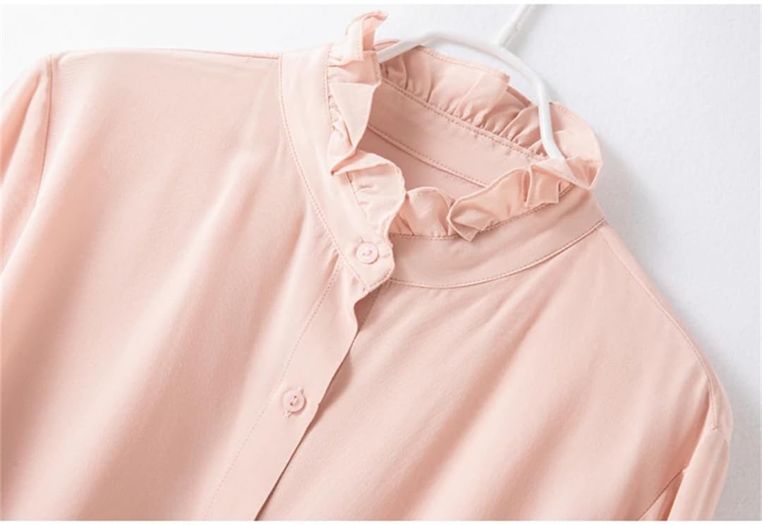 Camisa lisa de manga larga con cuello alto para mujer