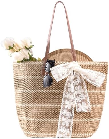 boshiho Summer Stroh Strandtasche Damen - 2026 Natürlich Geflochtene Handtasche, Groß Straw Bag Urbane Boho Trendy Beach Strohtasche für Reisen, Einkaufen, Urlaub, Pendeln